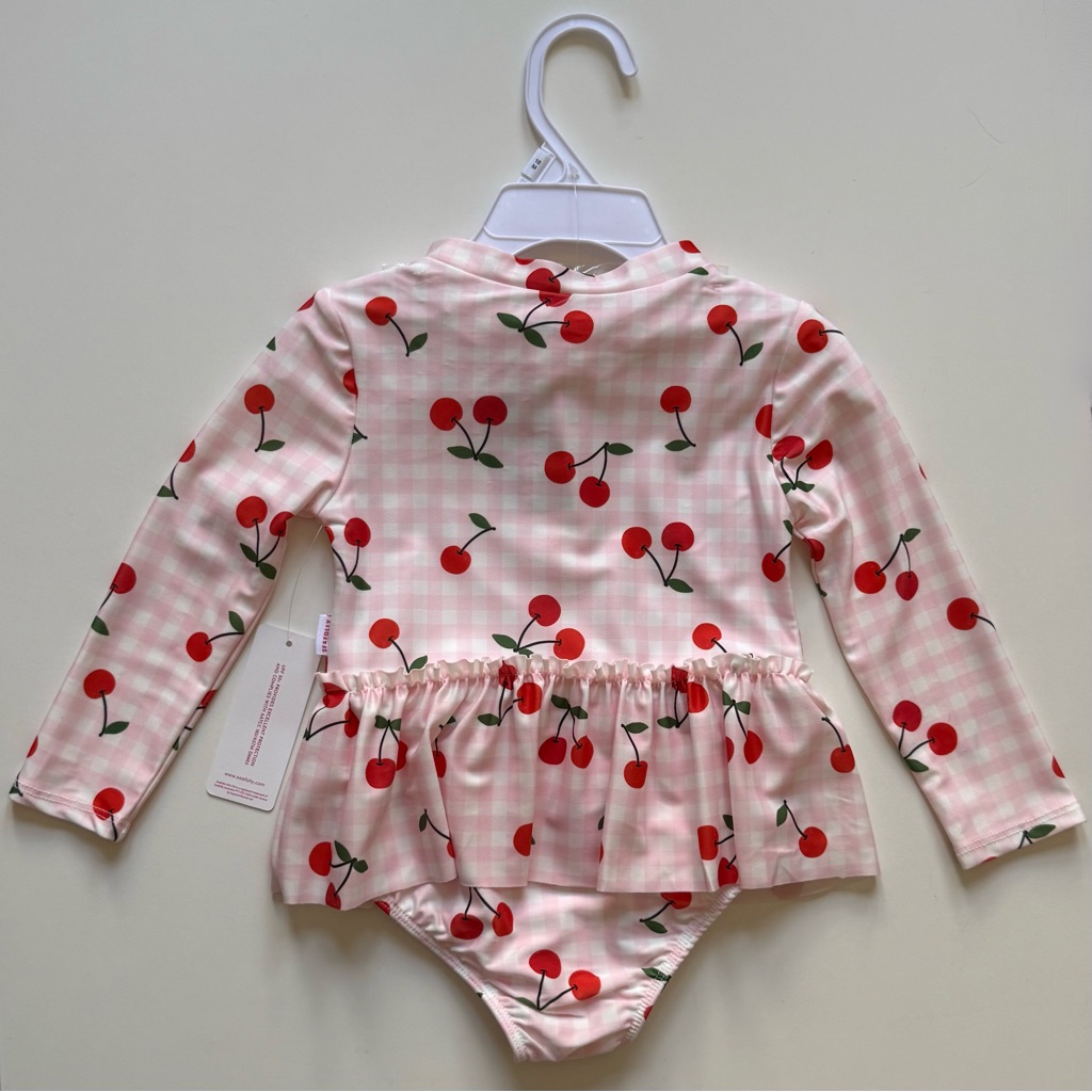 Seafolly Girls Long-Sleeve Flounce Cherry Gingham Paddlesuit & Sunglass Set- 24m — image 5 of 8